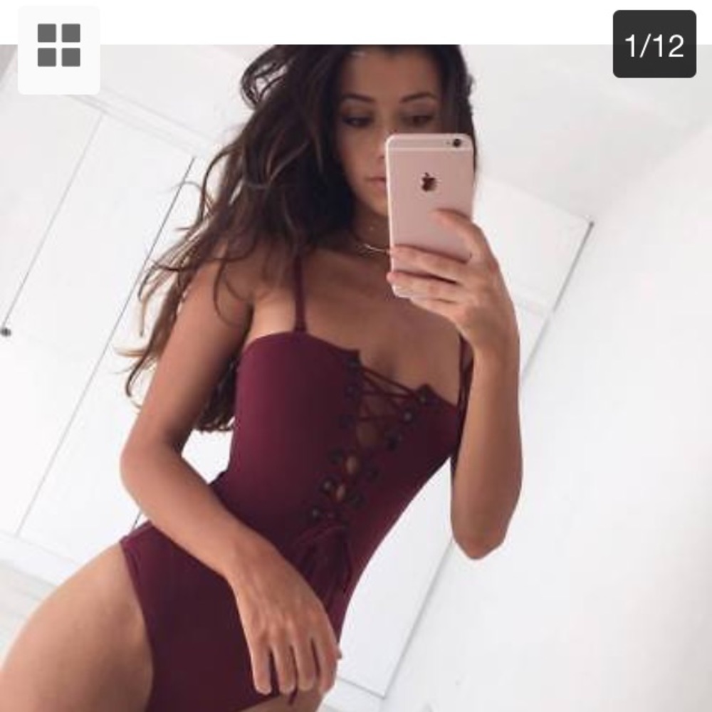 One piece monokini swim suit bathing lace up - Picture 3 of 7